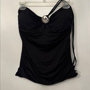 Michael Kors Black swim suit top with Silver MK Ring size M